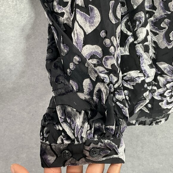 Chico's Top Women 3 (XL) Dark Floral Velvet Burnout Long Sleeve Button Up Blouse - Picture 4 of 12